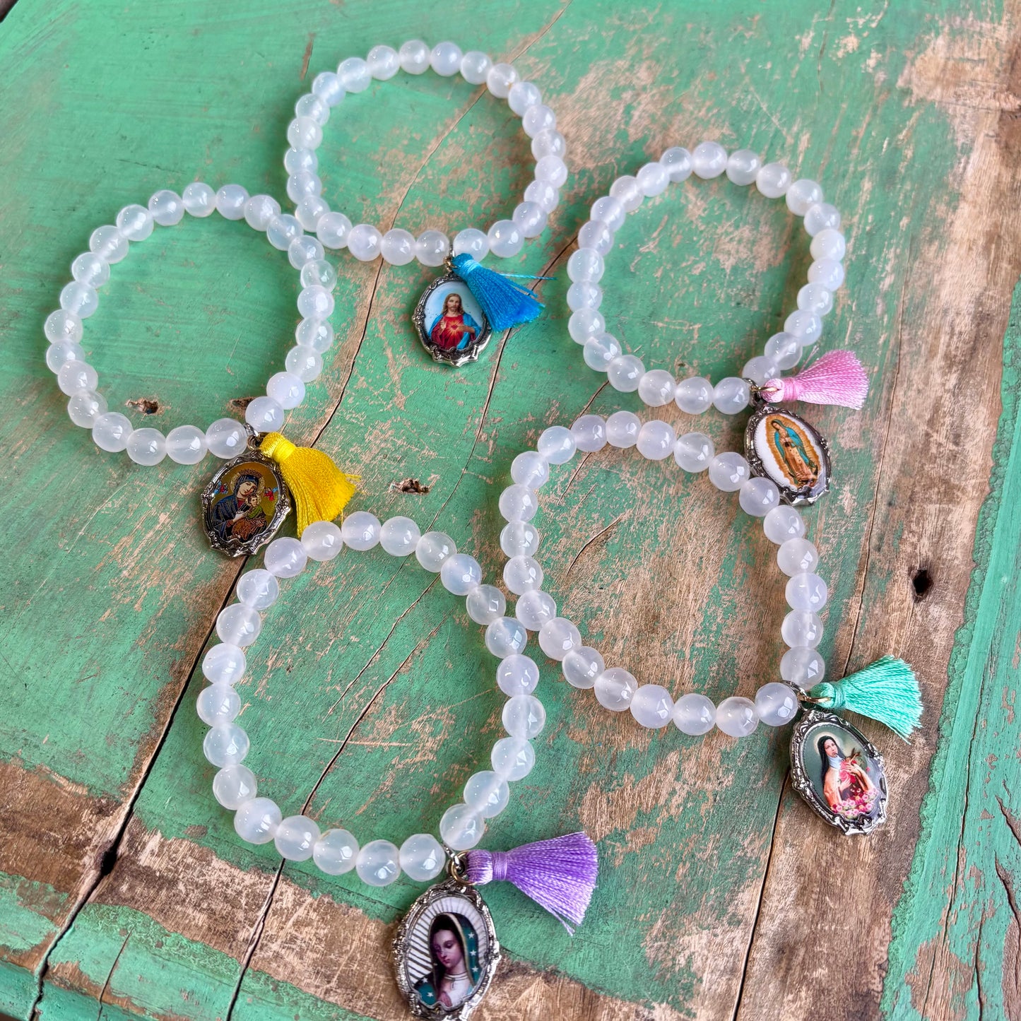 White Agate Faith Tassel Bracelets