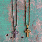 Jesus Cross Necklace – 19" Stainless Steel Rolo Chain | Gold or Silver