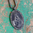 Stainless Steel Miraculous Medal 28” Necklace