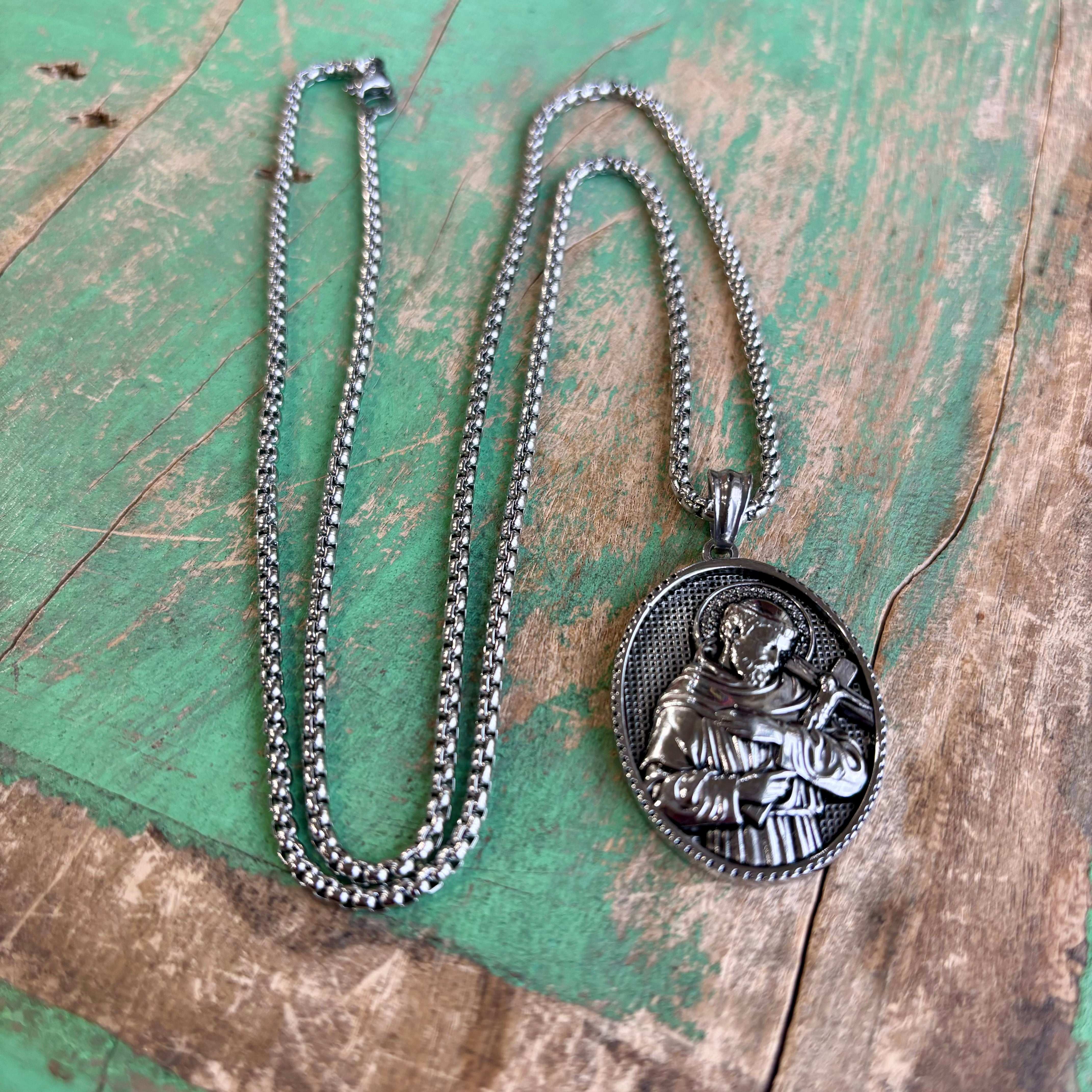 Men's St. Francis Necklace - Sterling Silver Medal on 24