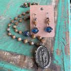 OLG Brown and Turquoise Czech Glass Beaded Necklace on