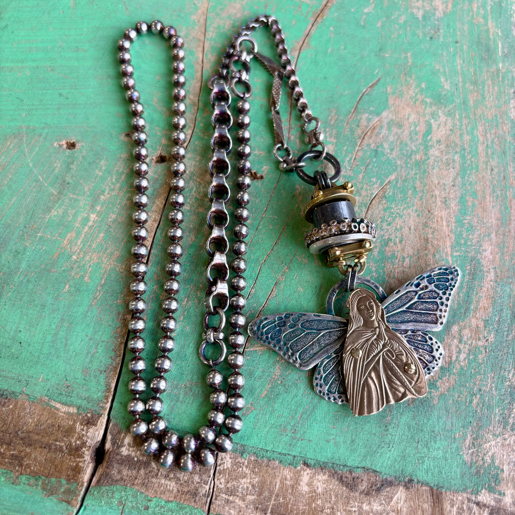 Virgin Mary Butterfly Necklace