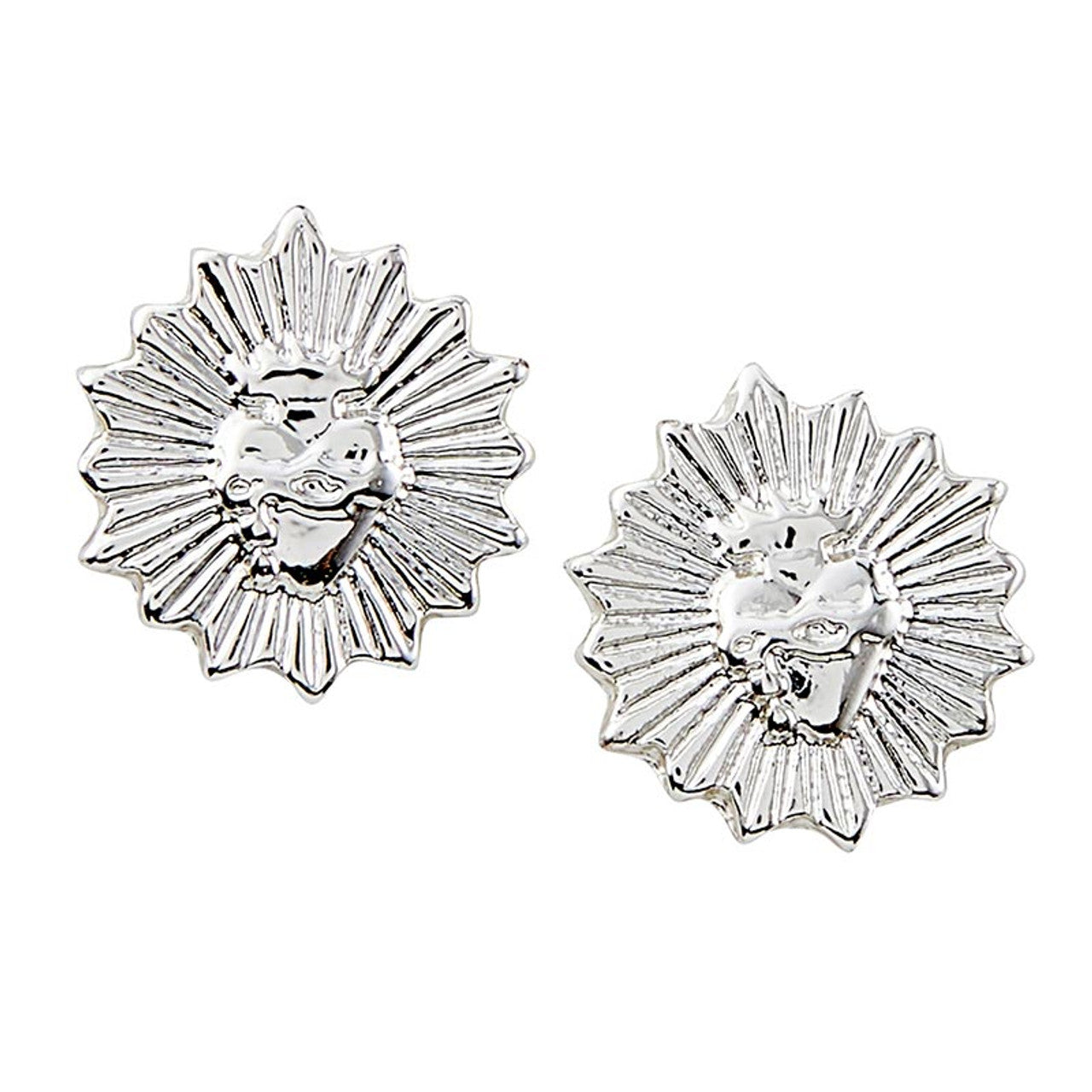 Round Flaming Sacred Heart Earrings