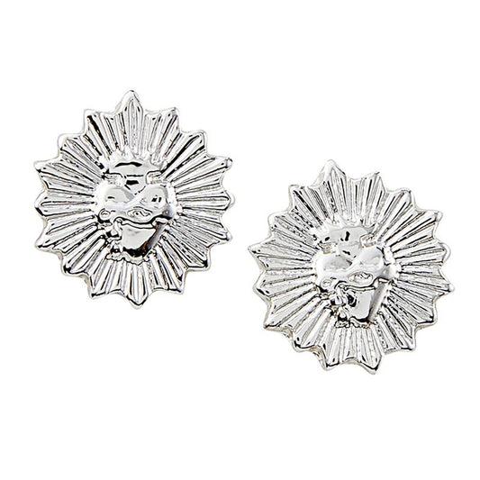 Round Flaming Sacred Heart Earrings
