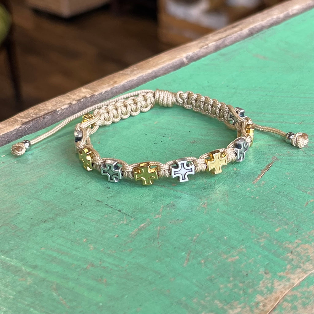 Two Toned Cross Protection Bracelet