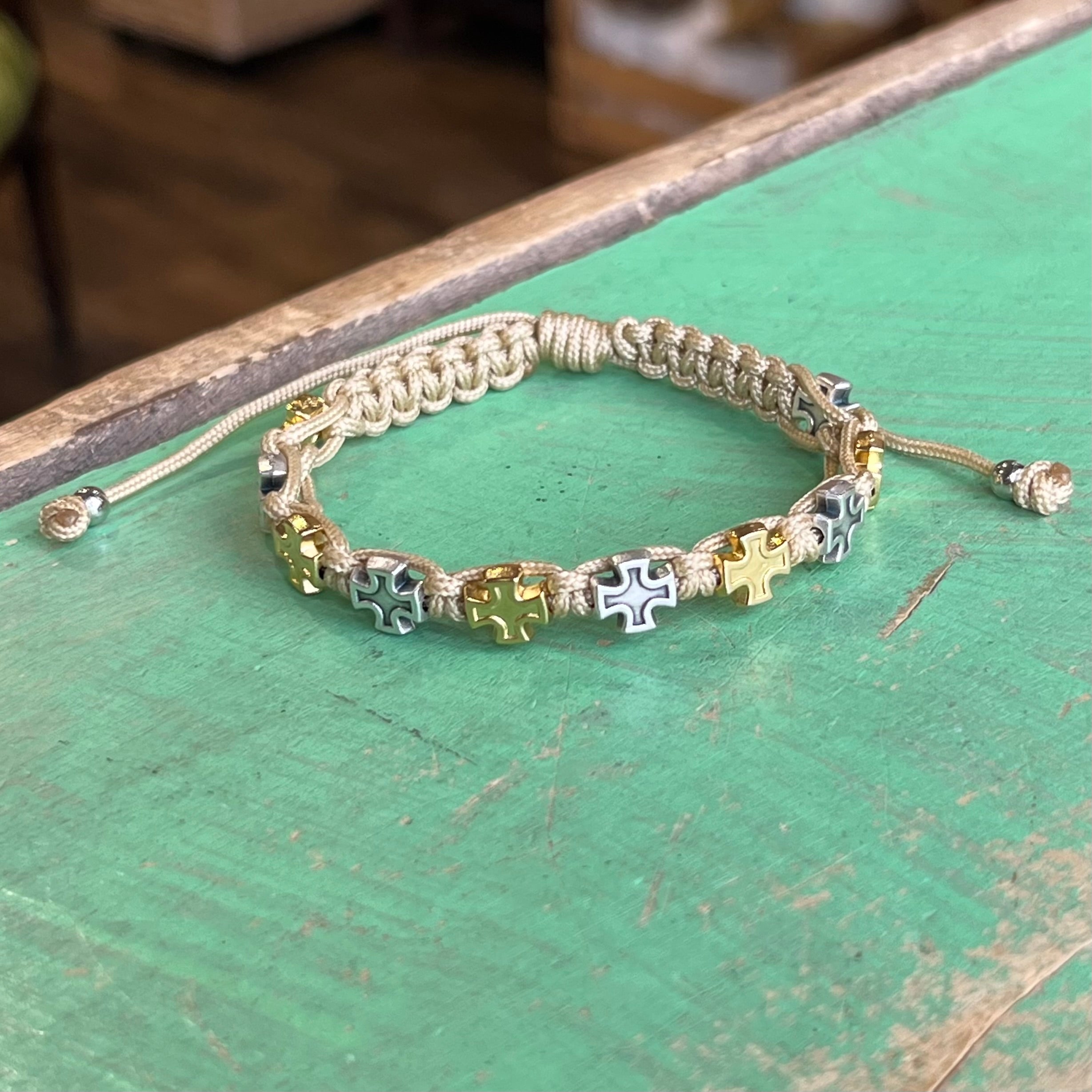 Two Toned Cross Protection Bracelet