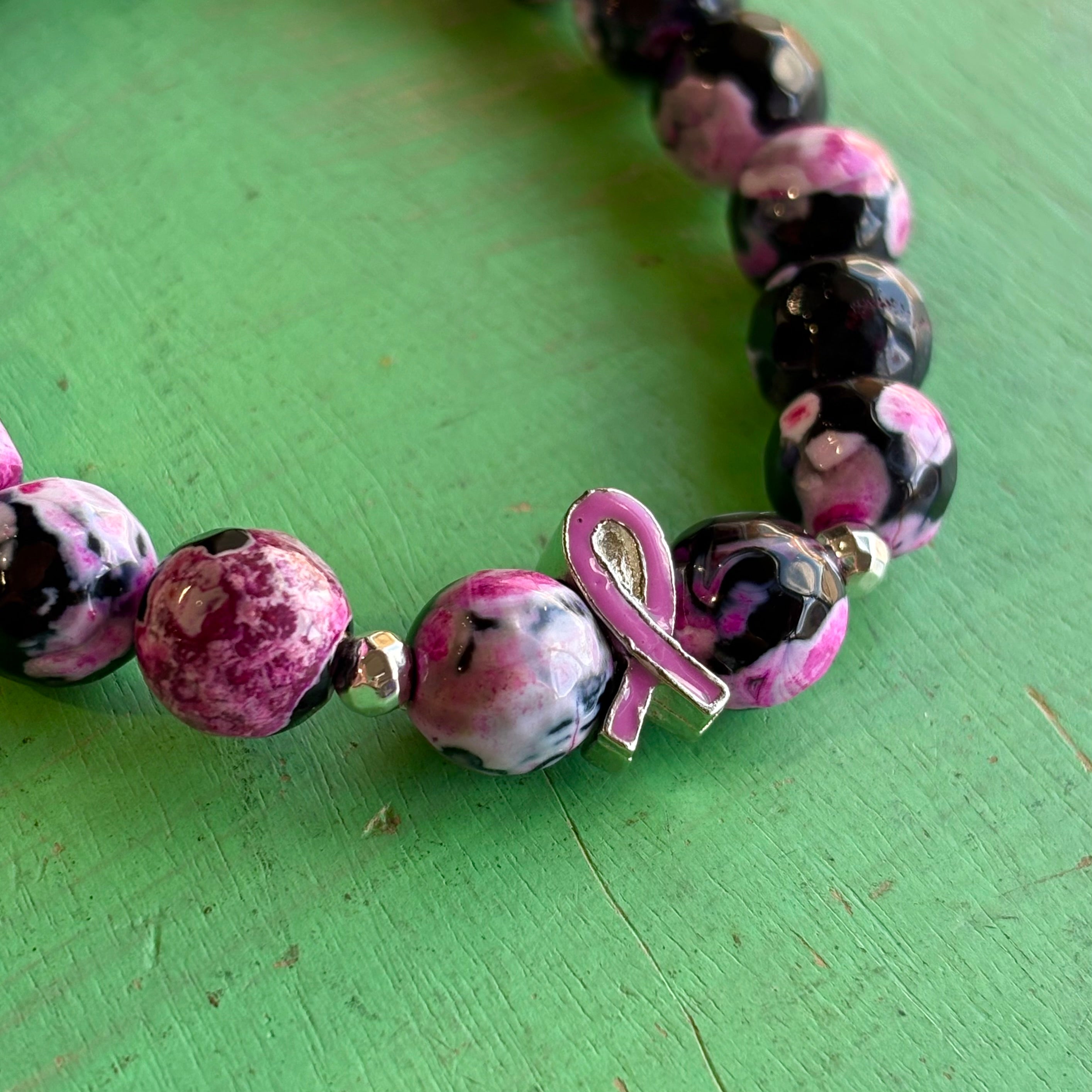 Black and Pink Breast Cancer Awareness Bracelet