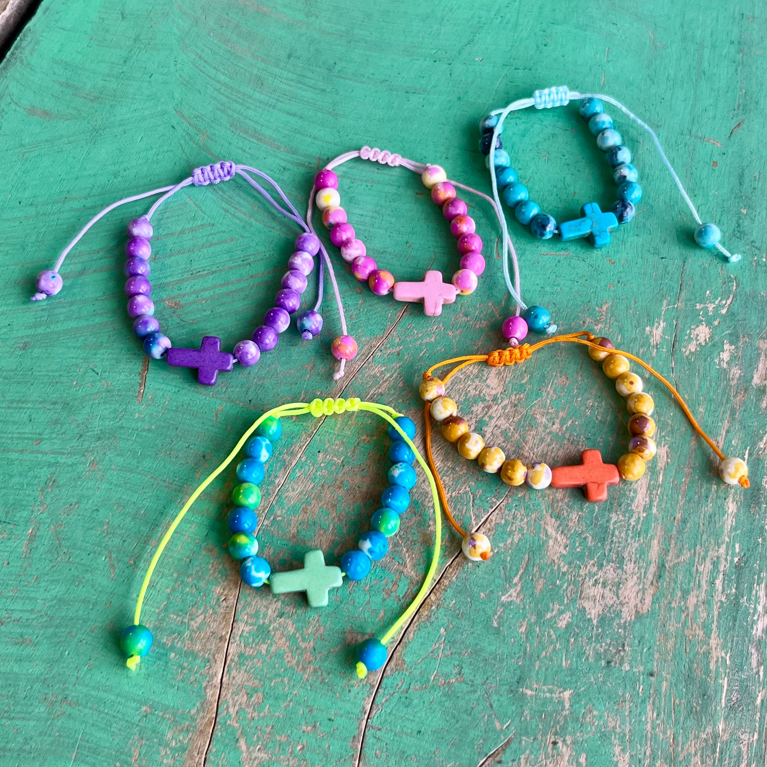 Adjustable Cross Marble Bead Bracelet