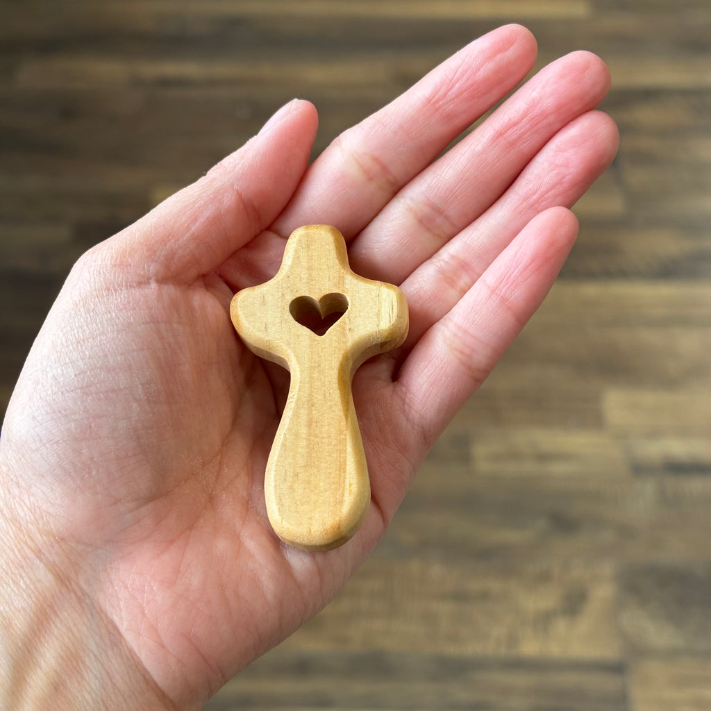 Comfort Palm Cross With Heart Cutout In Red Pouch