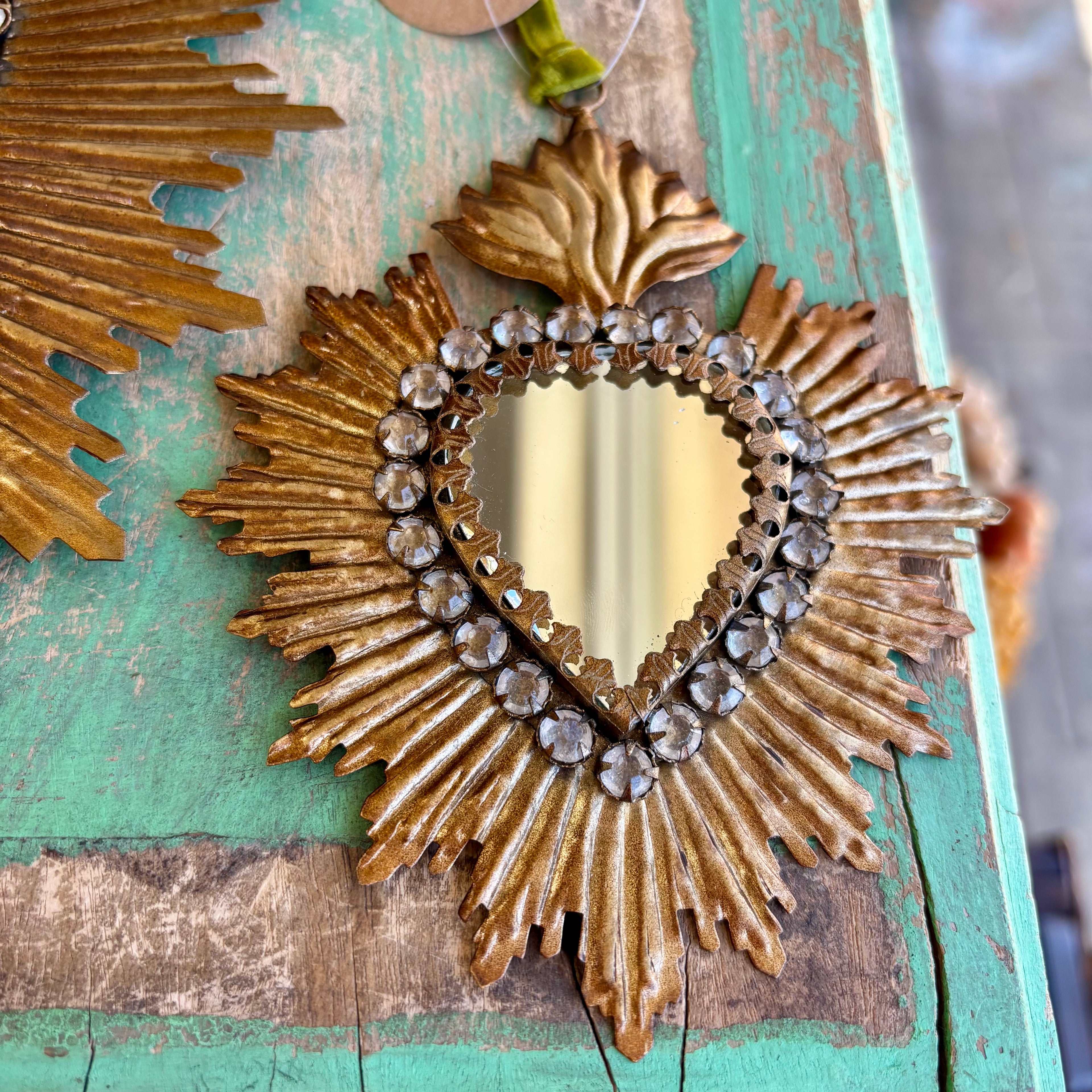 Jeweled Rays Gold Sacred Heart Mirror