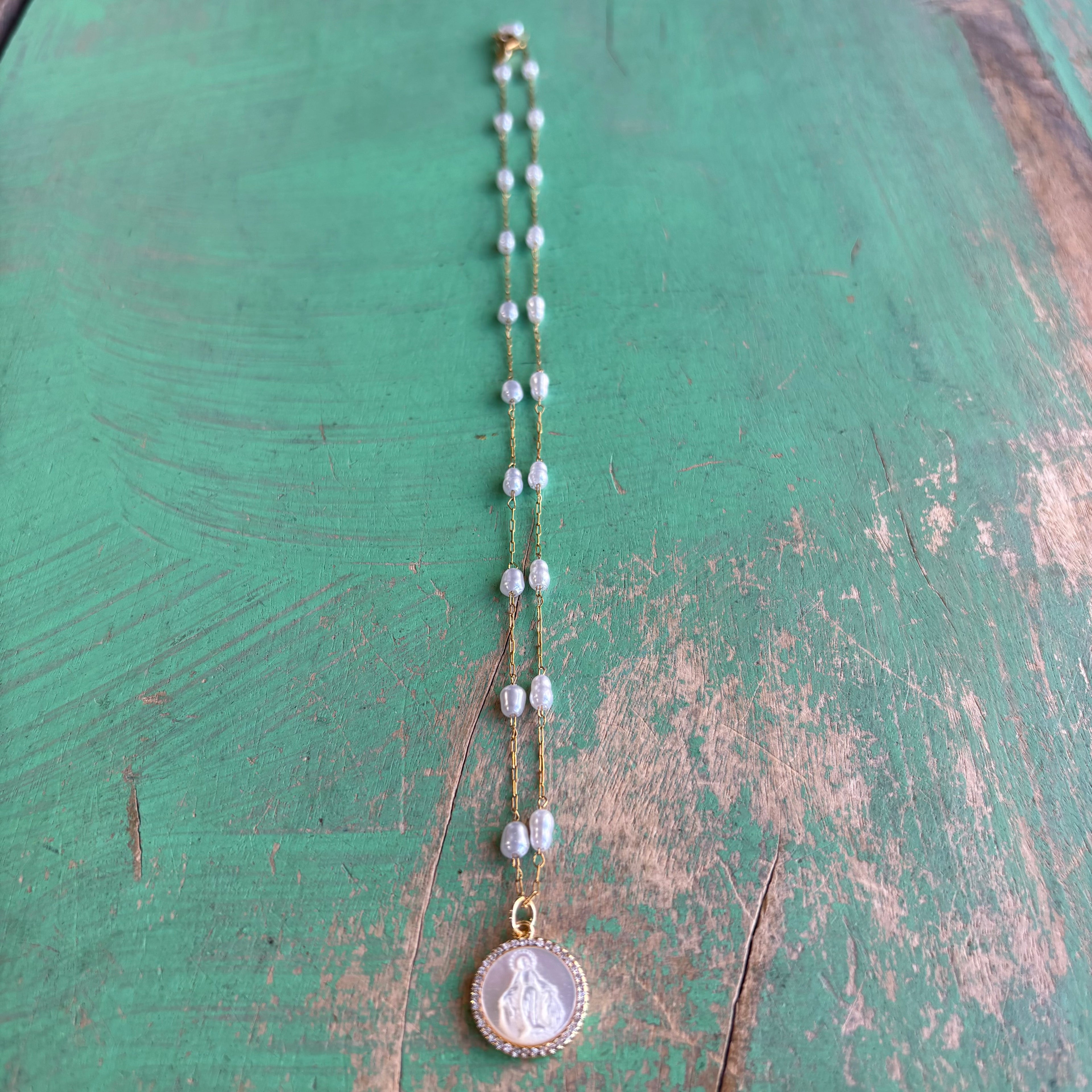 Our Lady of Grace Pearl Chain Necklace