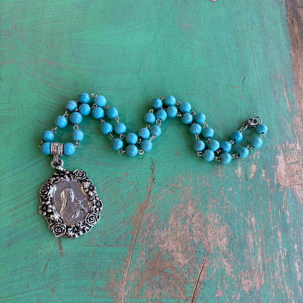 St Therese Turquoise Necklace Or Earrings