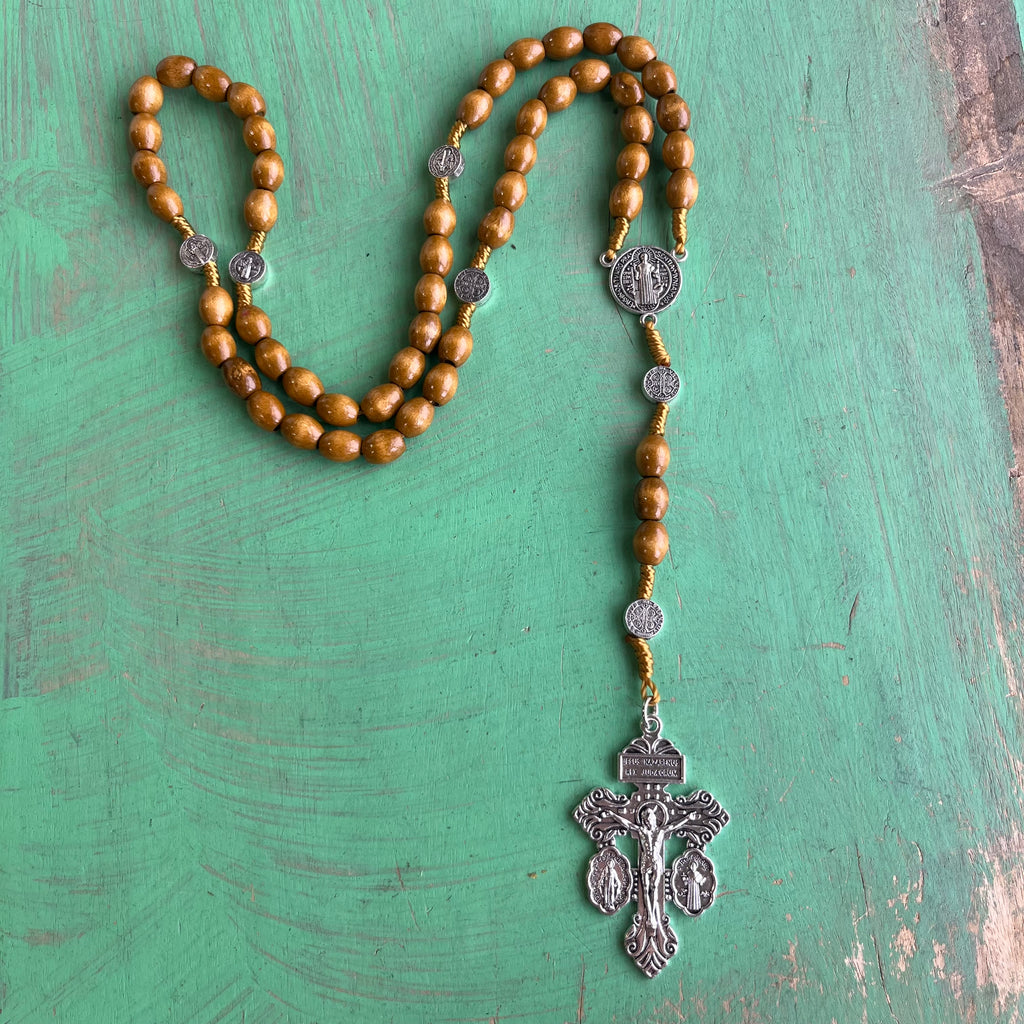 St Benedict Wooden Cord Rosary With Pardon Crucifix