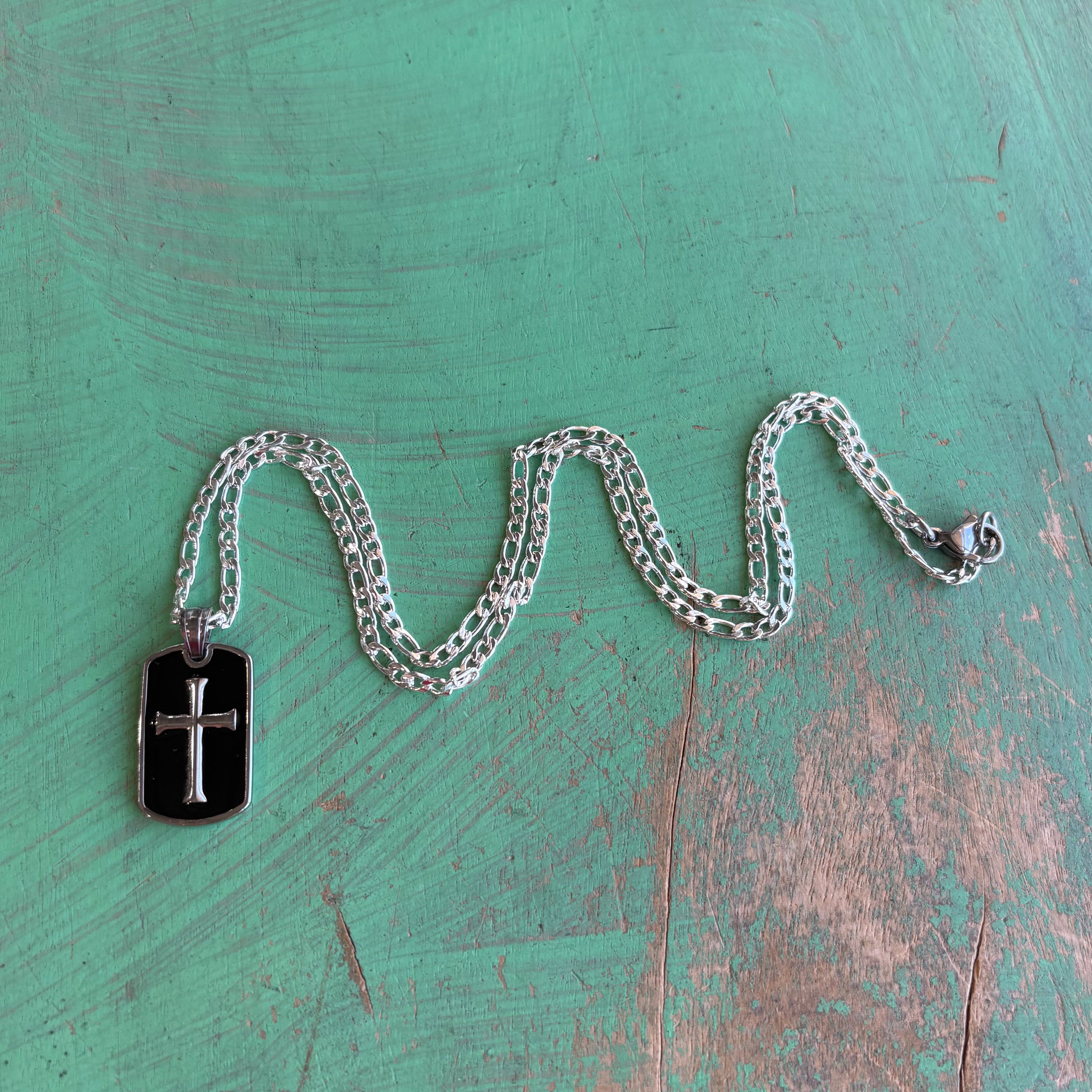 Bold Faith Black Enamel Cross Necklace