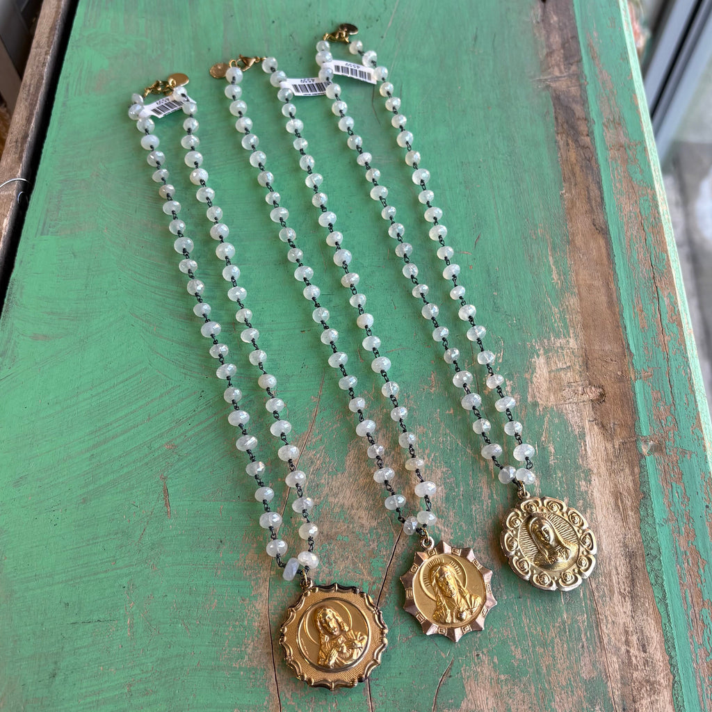 Moonstone Vintage Medal Necklace