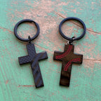 Black Stainless Steel Courageous Cross Keychain