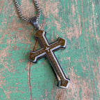 Stainless Steel Big Our Father Cross Necklace