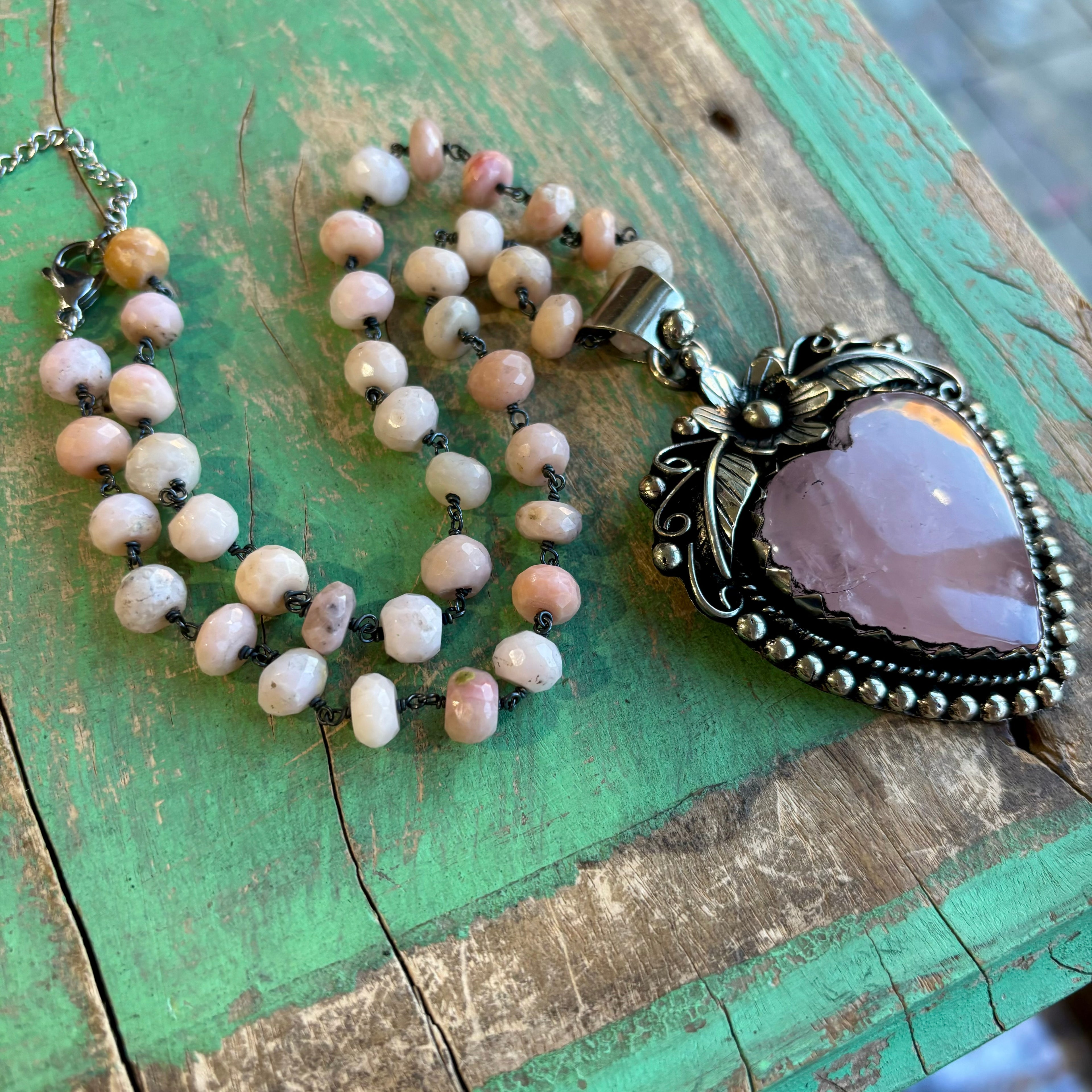 Baby Pink Sacred Heart Necklace or Earrings
