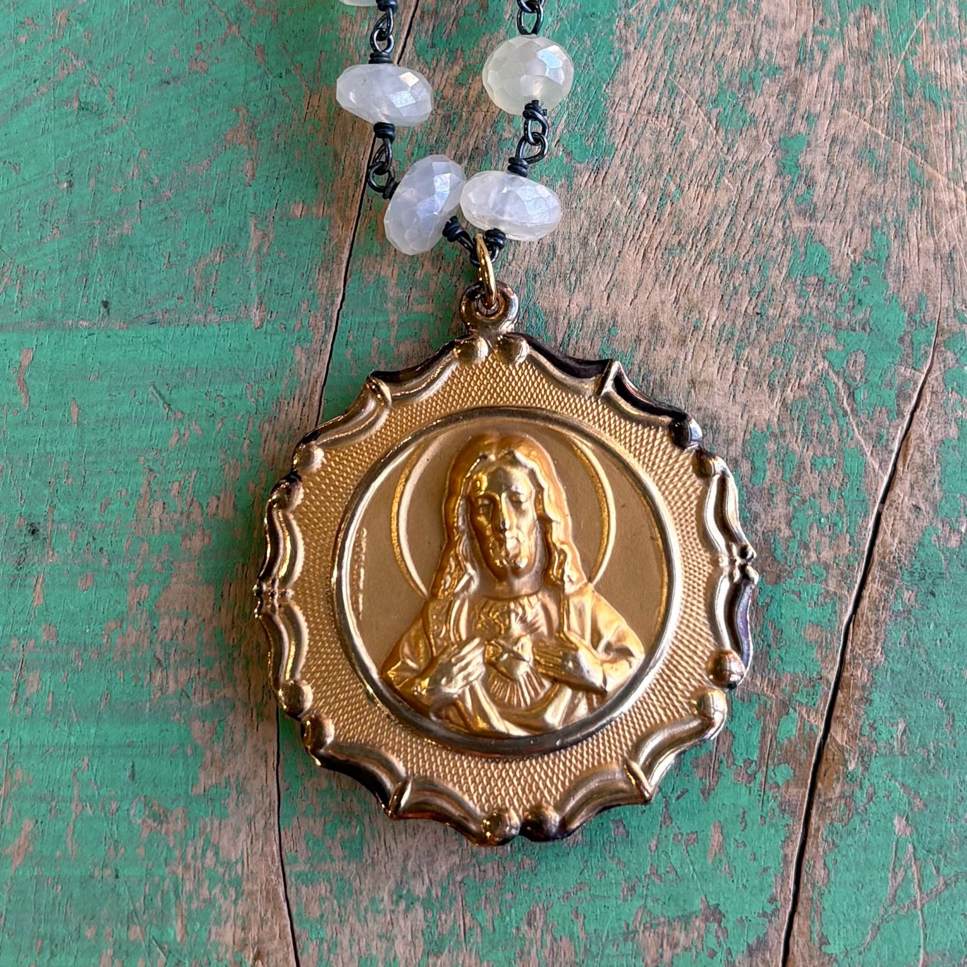 Moonstone Vintage Medal Necklace