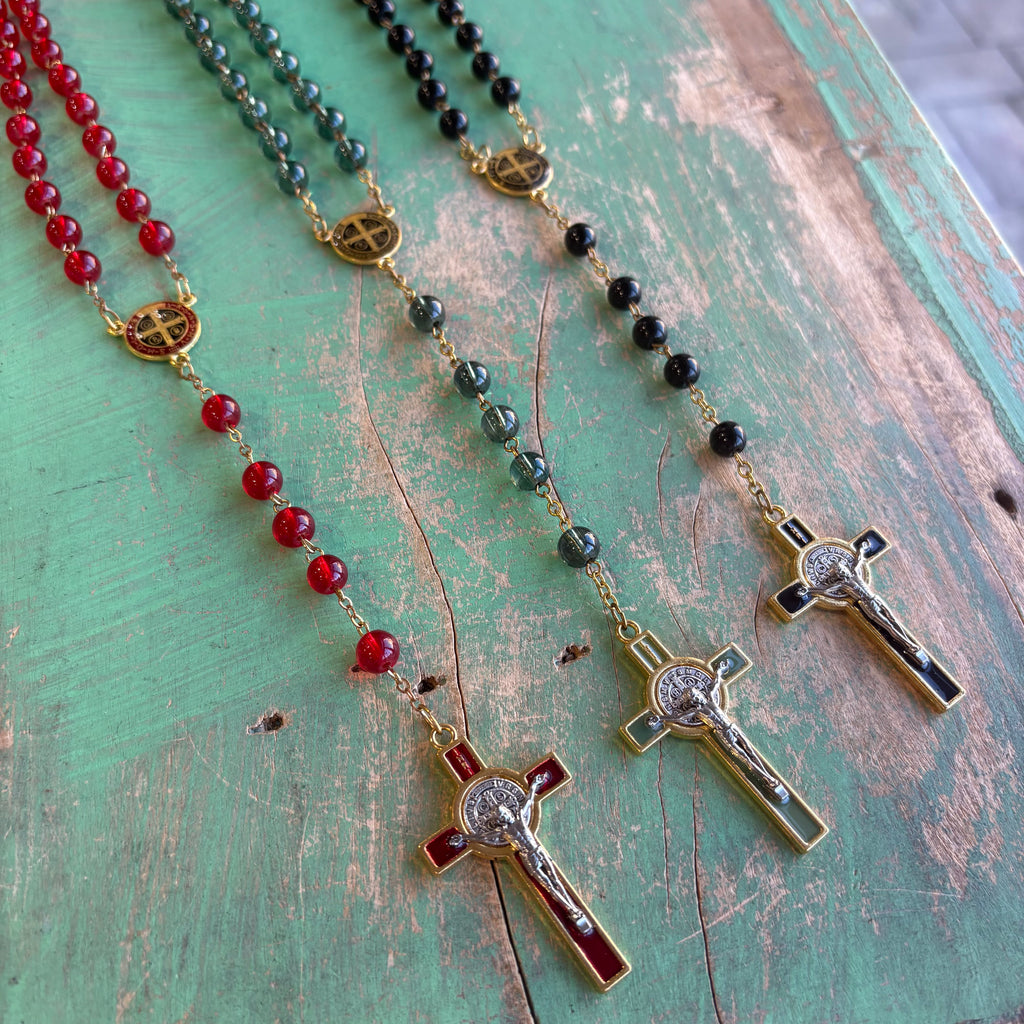 Glass Bead St Benedict Rosary