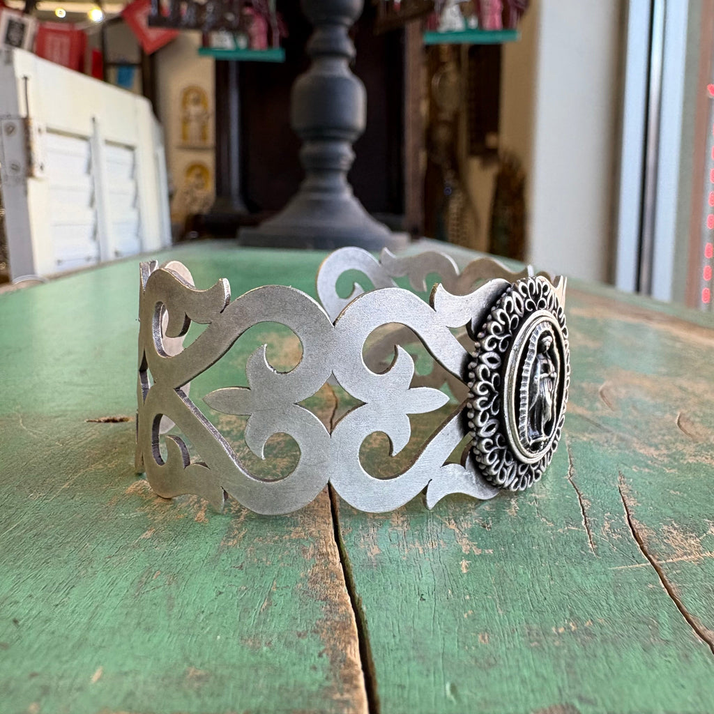 Brushed Silver Plated OLG Cuff Bracelet