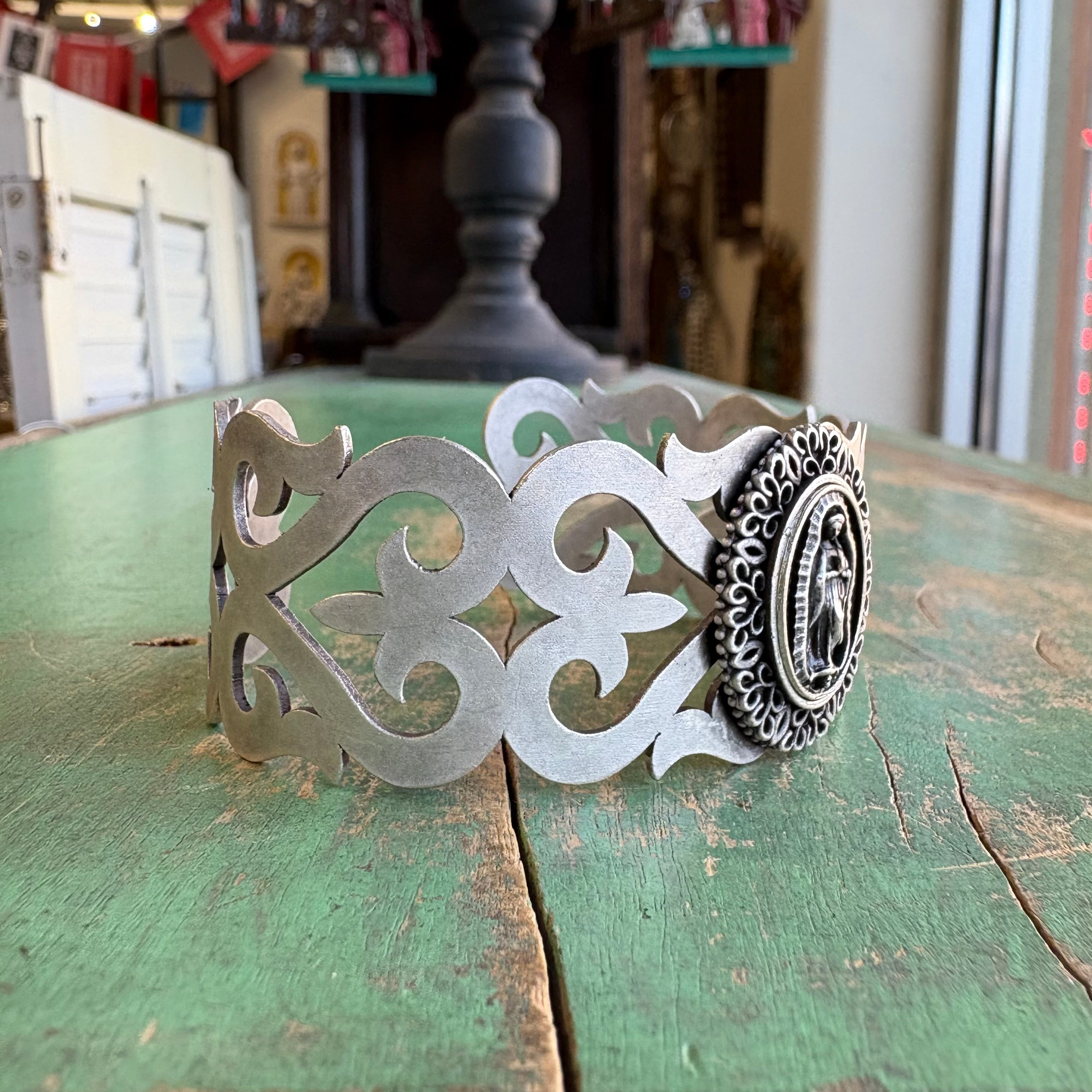 Brushed Silver Plated OLG Cuff Bracelet