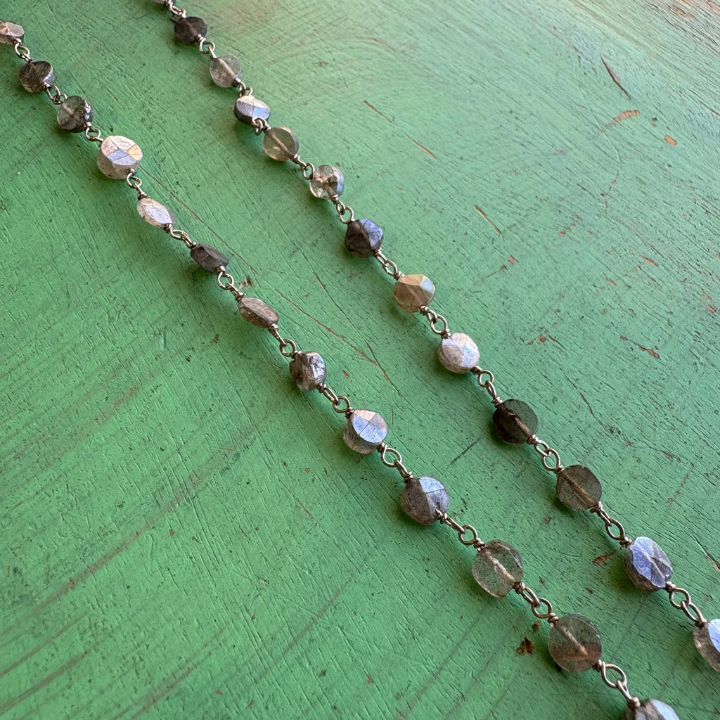 Radiant Grace Labradorite And Shell Pearl Teardrop Necklace