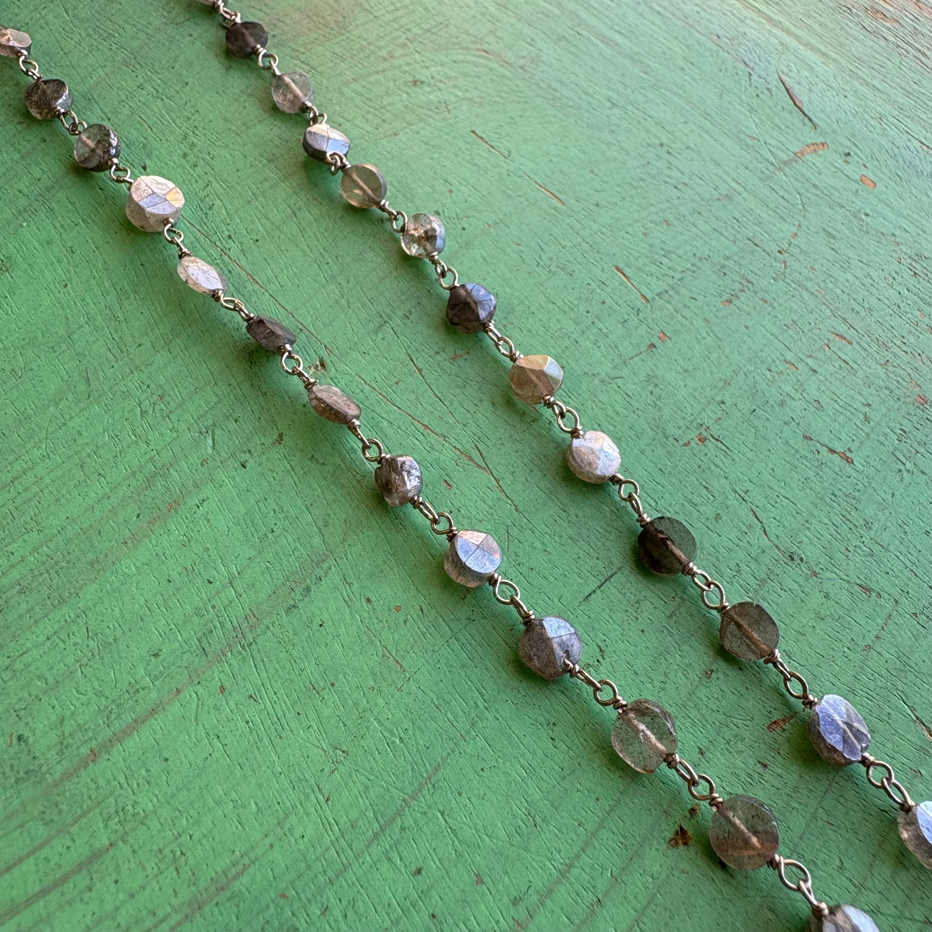 Radiant Grace Labradorite And Shell Pearl Teardrop Necklace