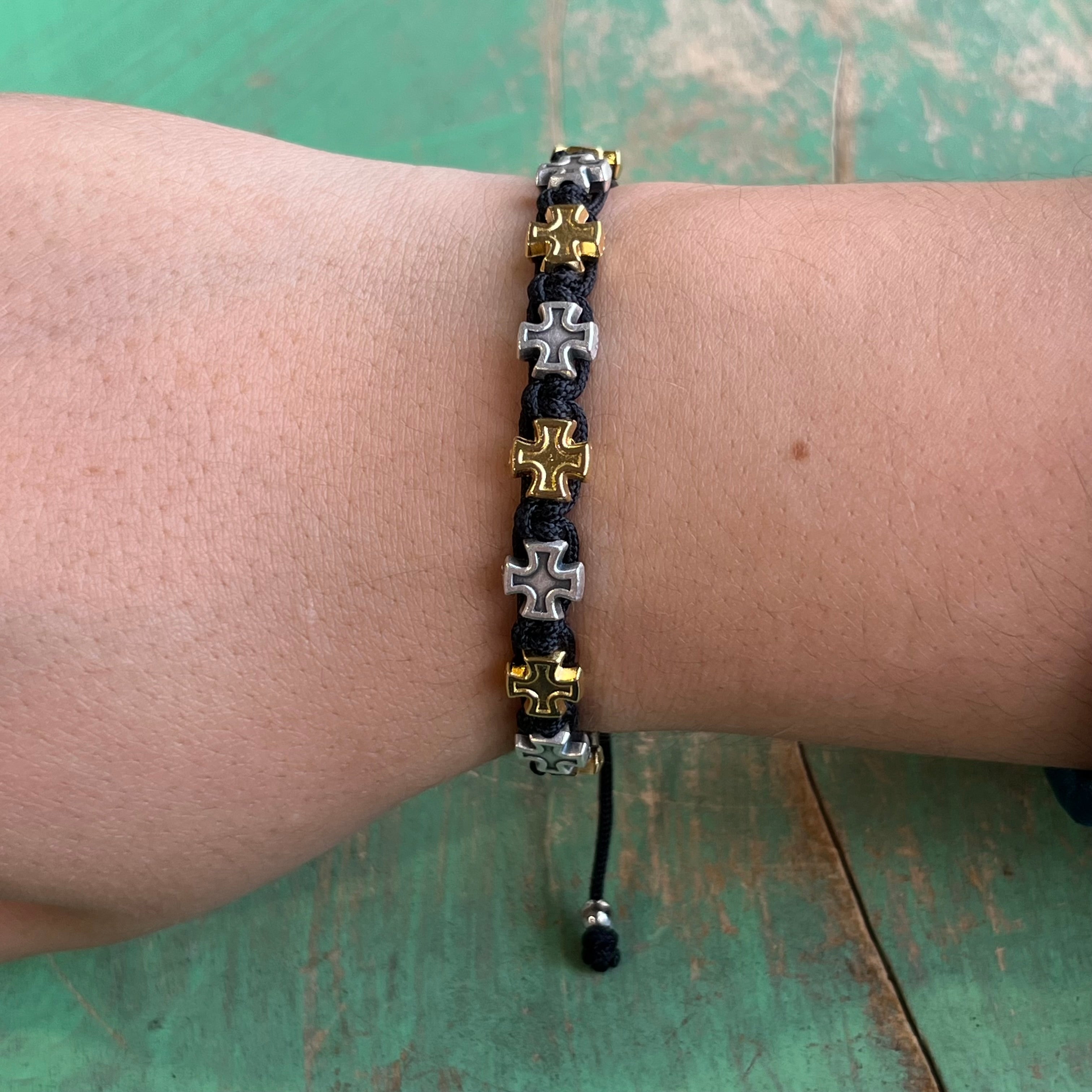Two Toned Cross Protection Bracelet