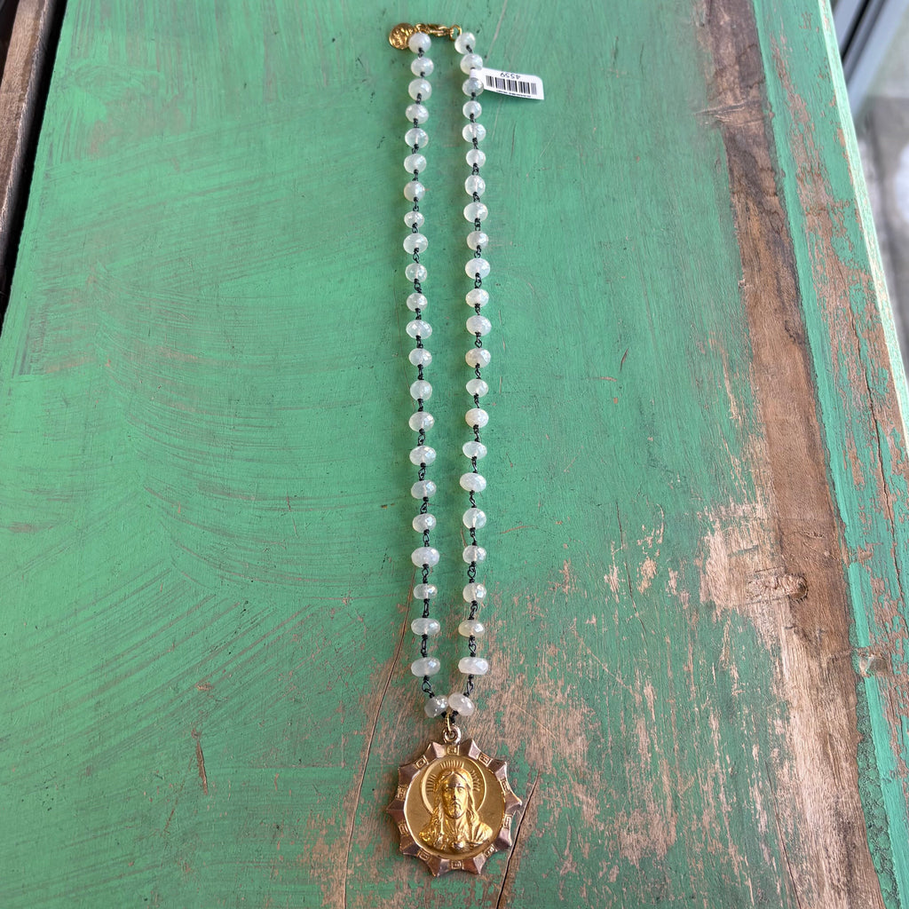 Moonstone Vintage Medal Necklace