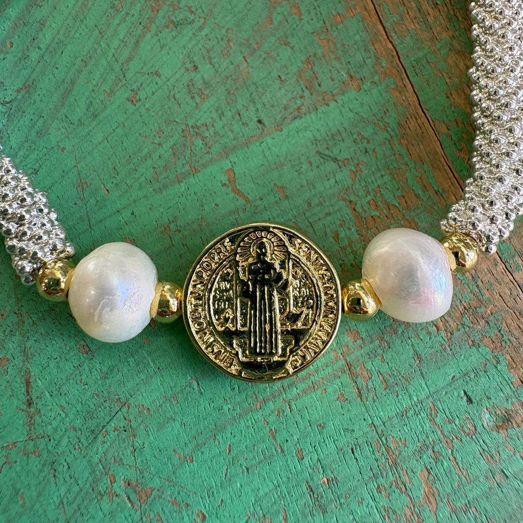 St Benedict FW Pearl Silver Plated Bracelet