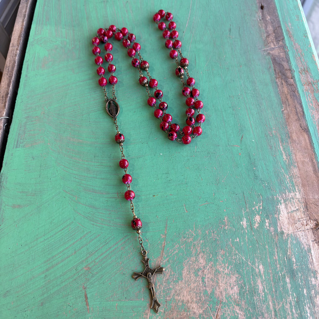 Bronze Glass Bead Our Lady of Grace Rosary