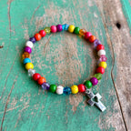 Multicolor Heart Cross Bracelet