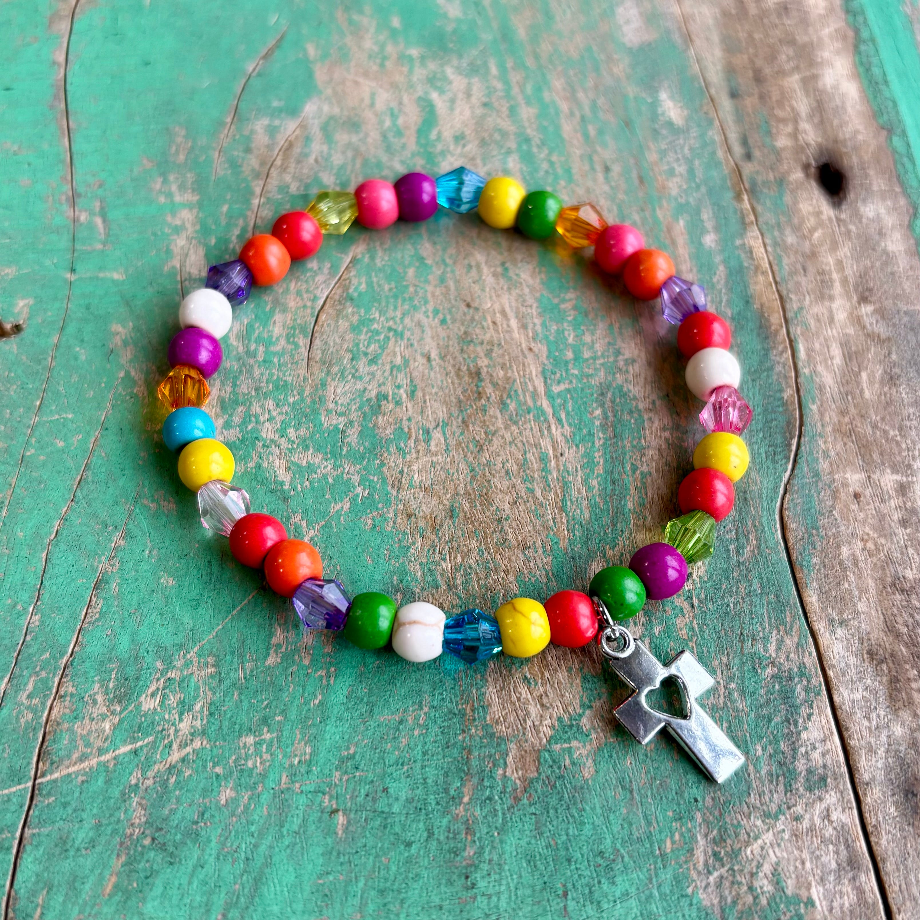 Multicolor Heart Cross Bracelet