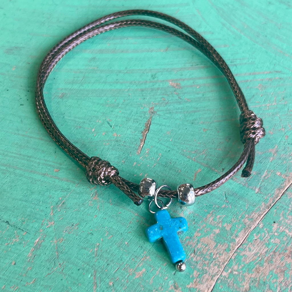 Brown Cord Cross Adjustable Bracelet
