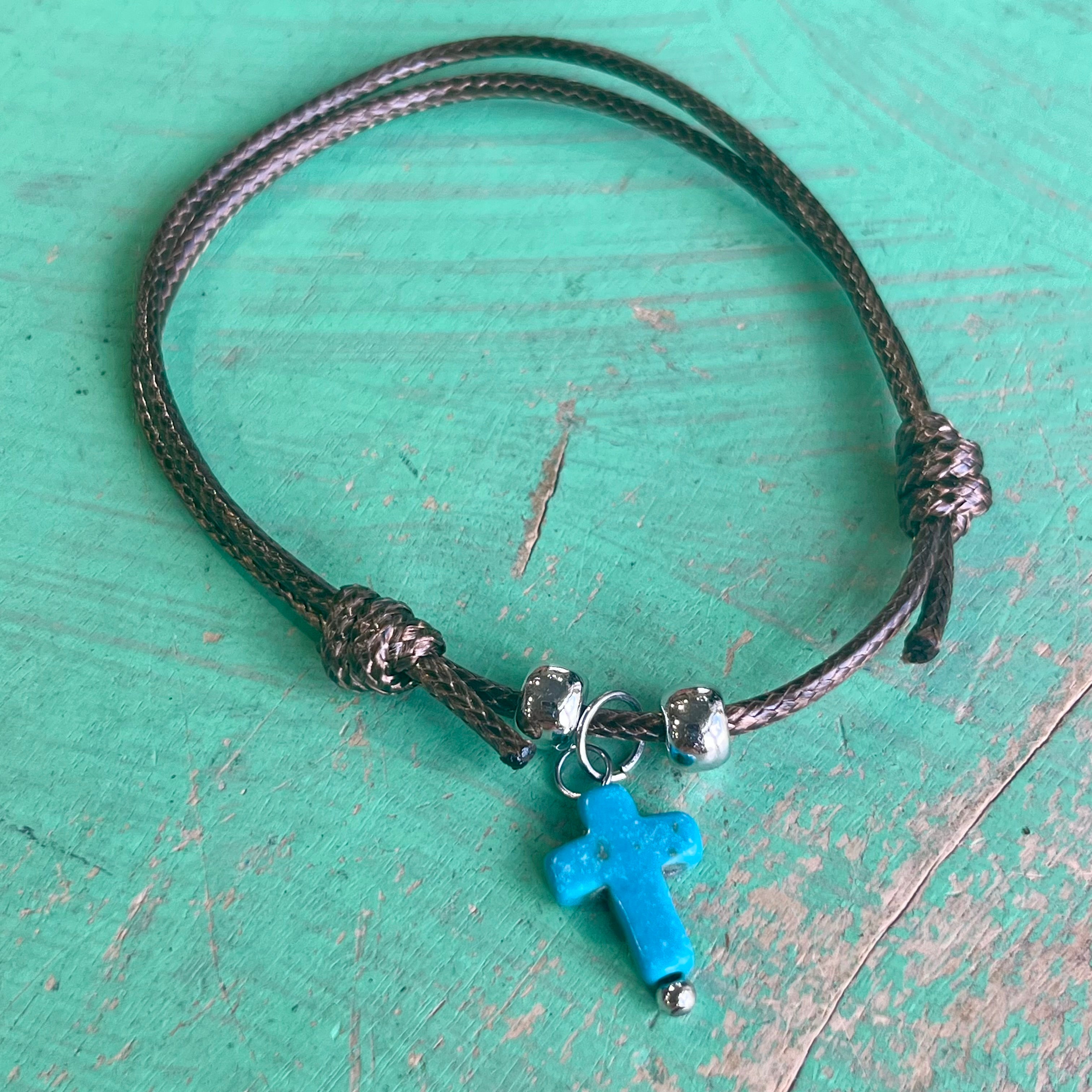 Brown Cord Cross Adjustable Bracelet