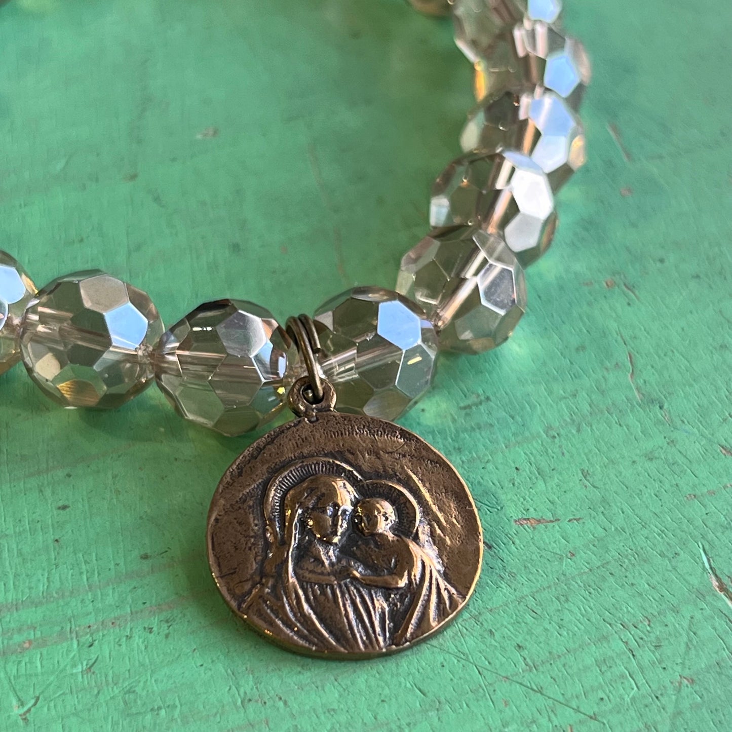 Champagne Crystal Madonna and Child Bracelet