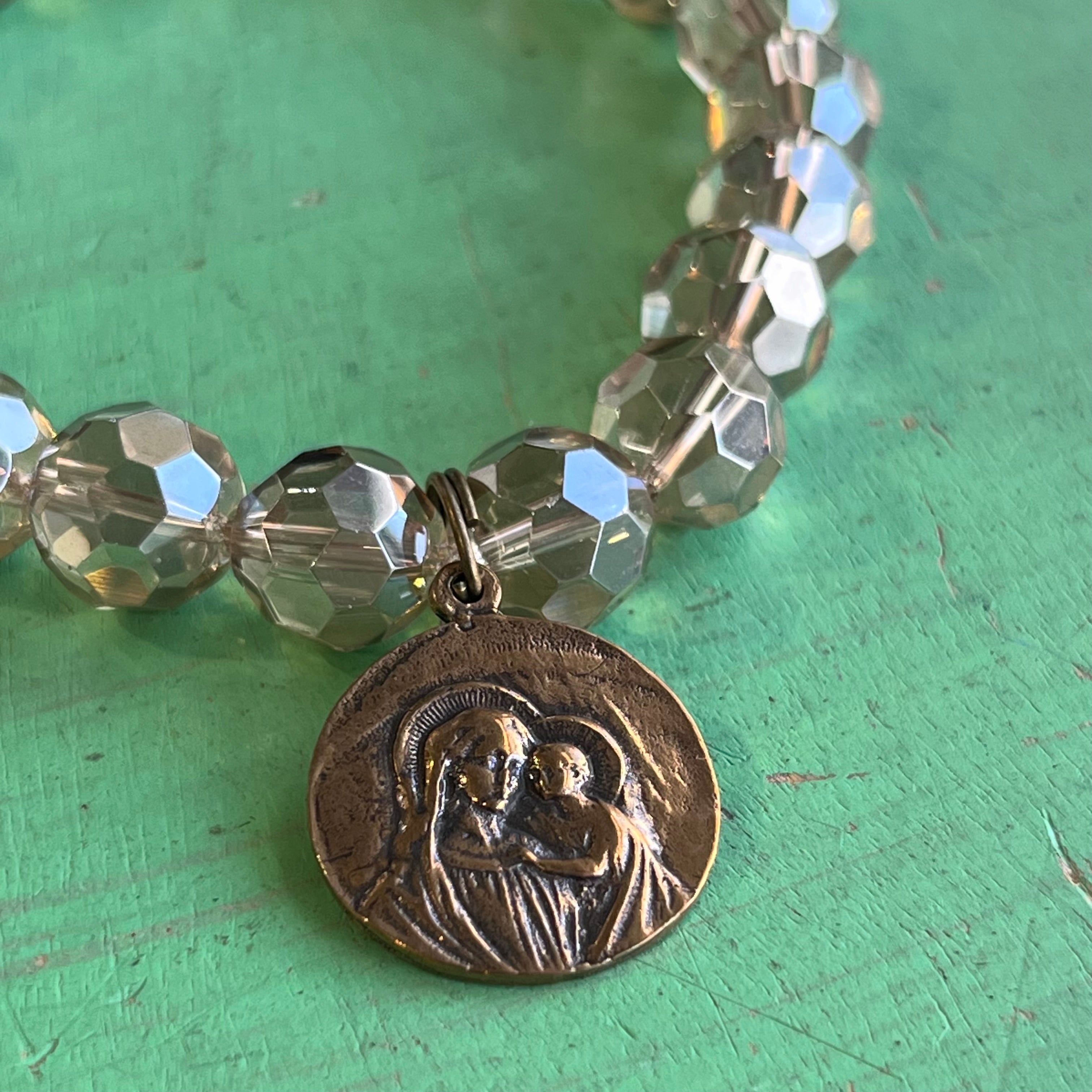 Champagne Crystal Madonna and Child Bracelet