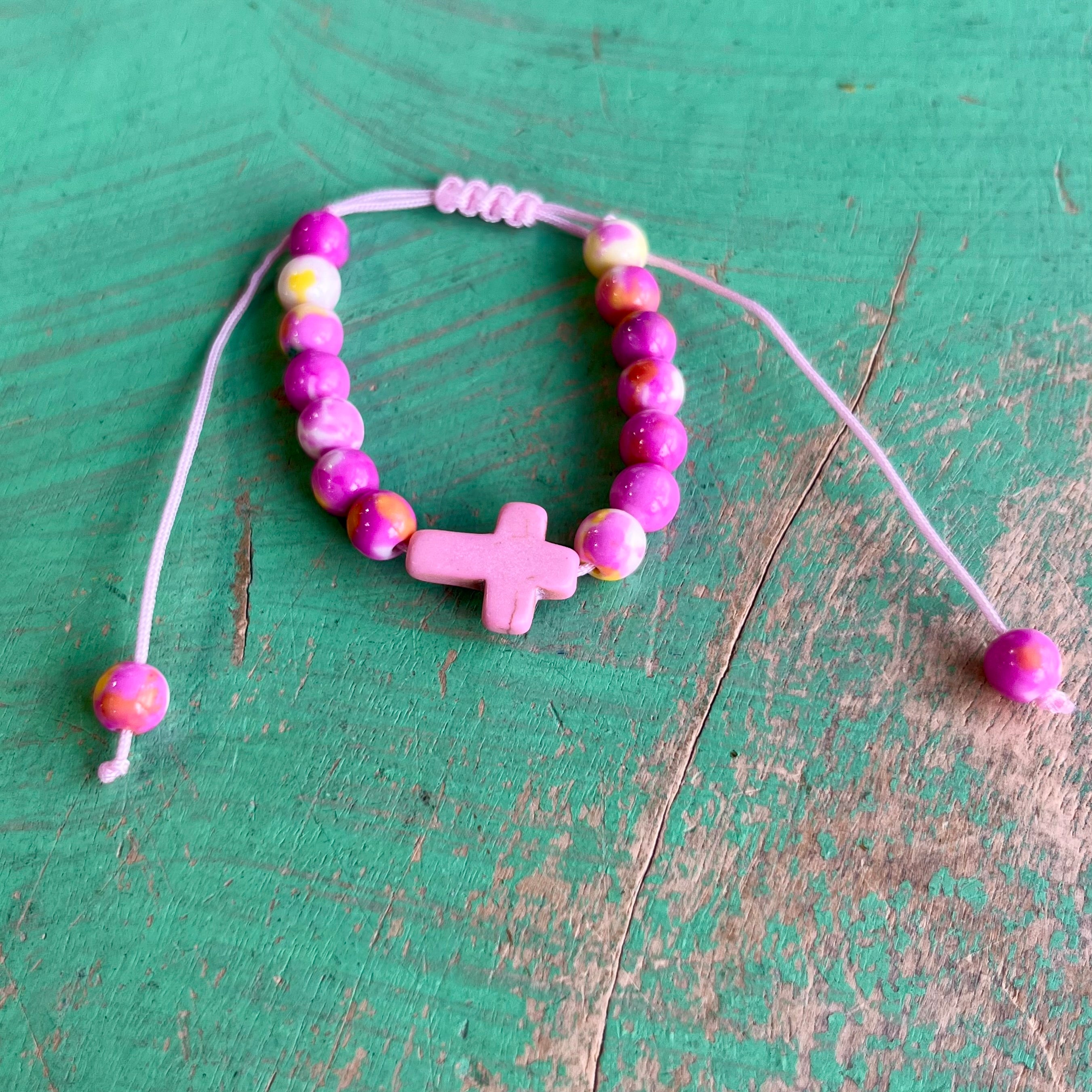 Adjustable Cross Marble Bead Bracelet
