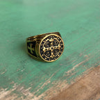 Gold Stainless Steel St Benedict Cross Ring