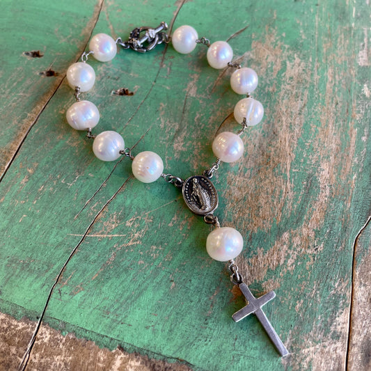 Sterling Silver Freshwater Pearl Rosary Bracelet