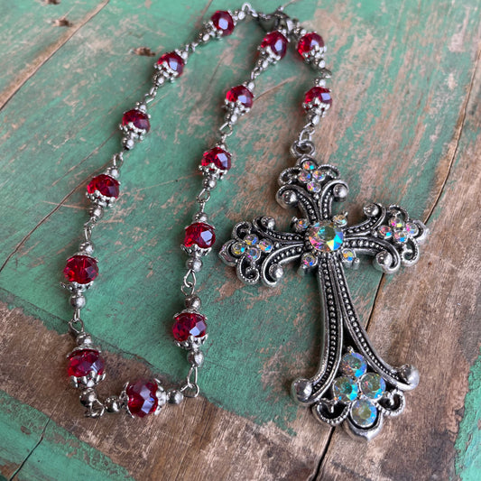 Red Crystal Cross Car Blessing