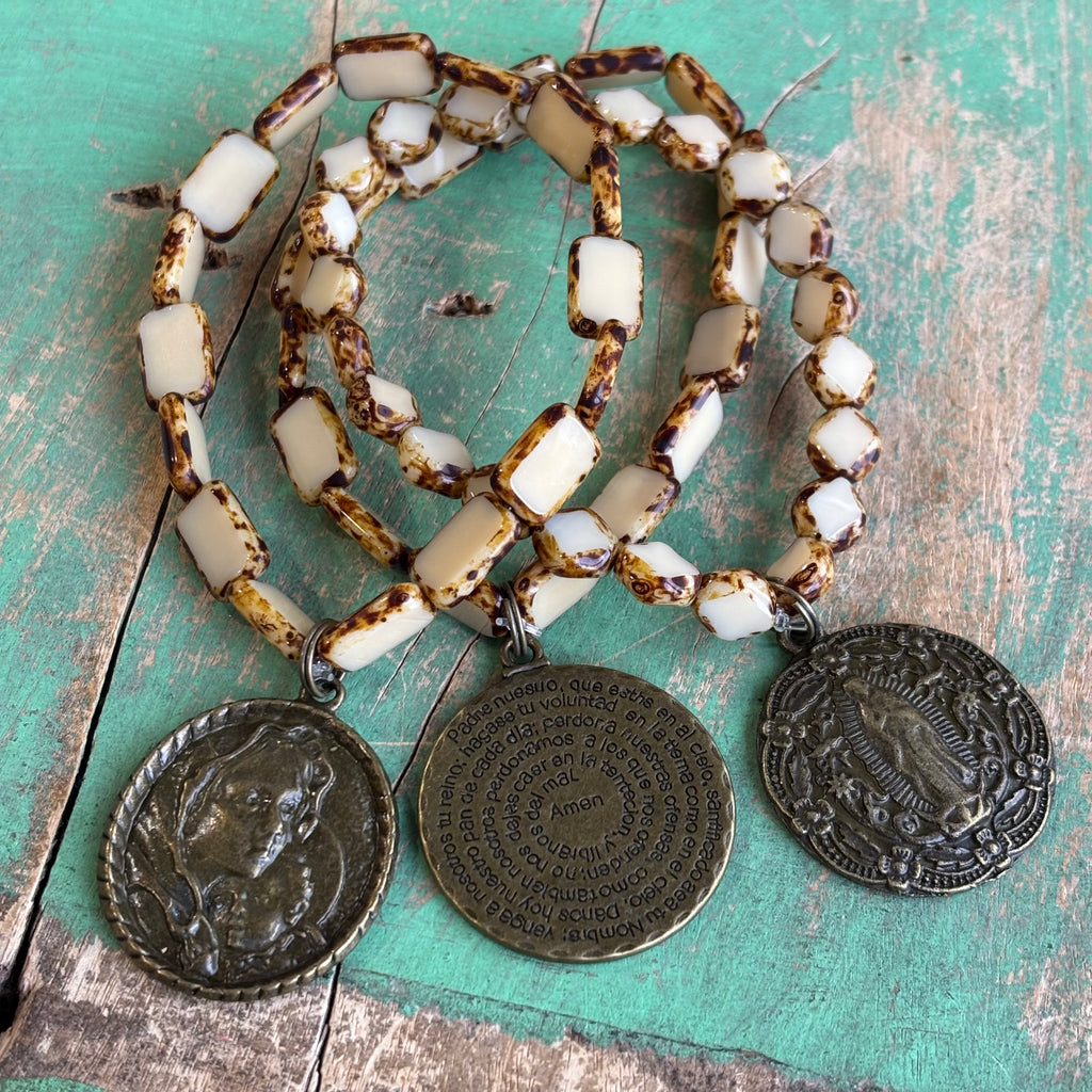 Czech Glass Bronze Big Medal Bracelets