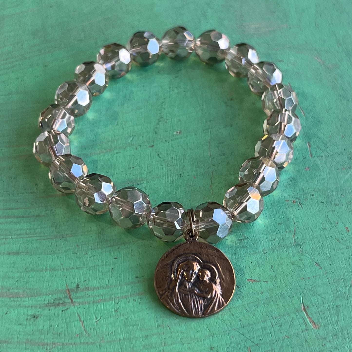 Champagne Crystal Madonna and Child Bracelet