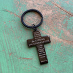 Black Stainless Steel Courageous Cross Keychain