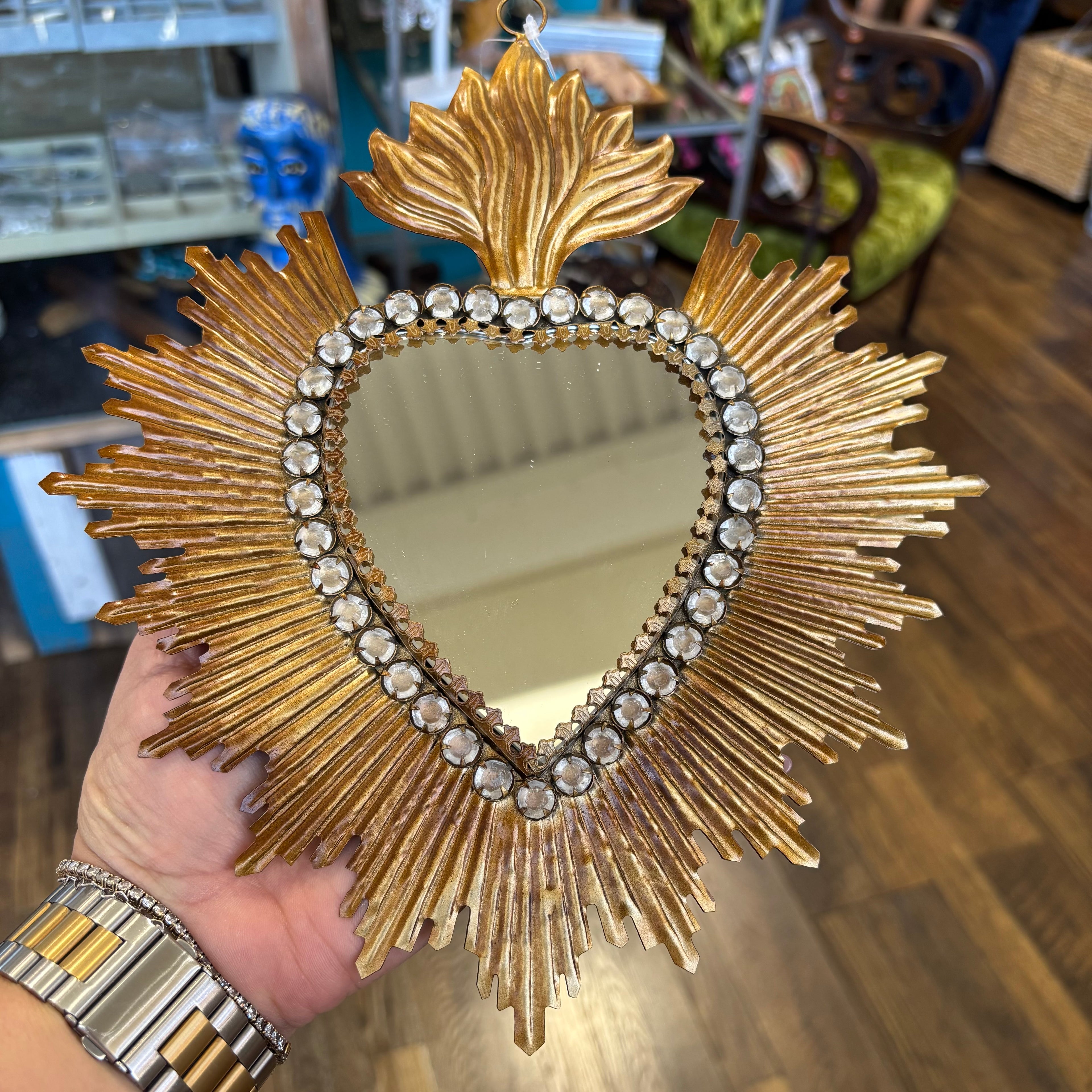 Jeweled Rays Gold Sacred Heart Mirror
