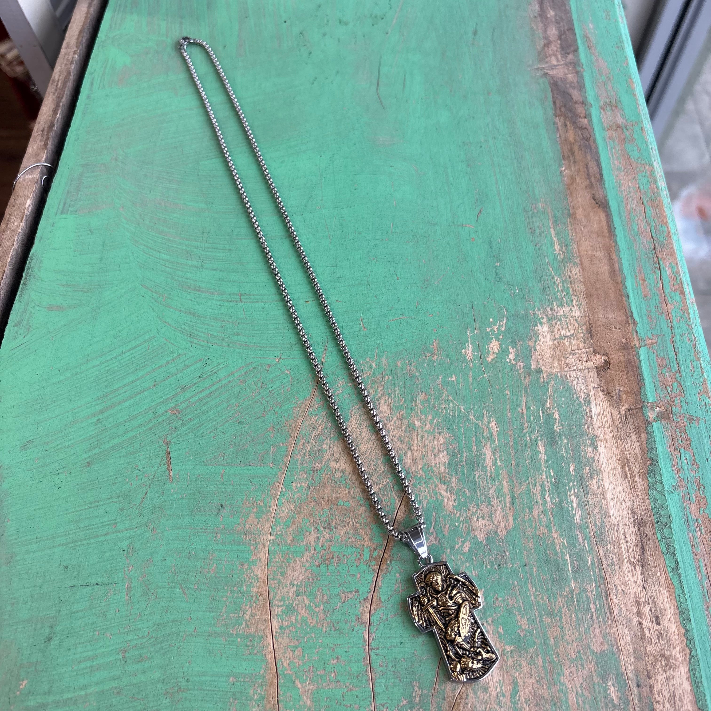 St Michael Two Tone Cross Necklace
