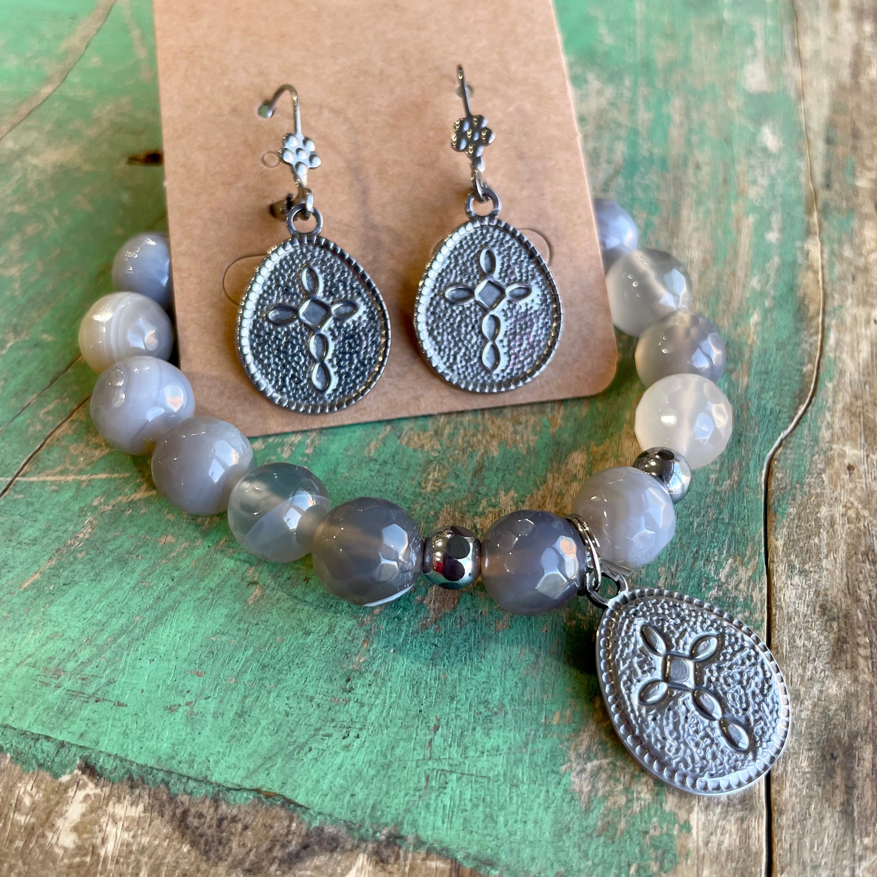 Grey Skies Bracelet and Earrings
