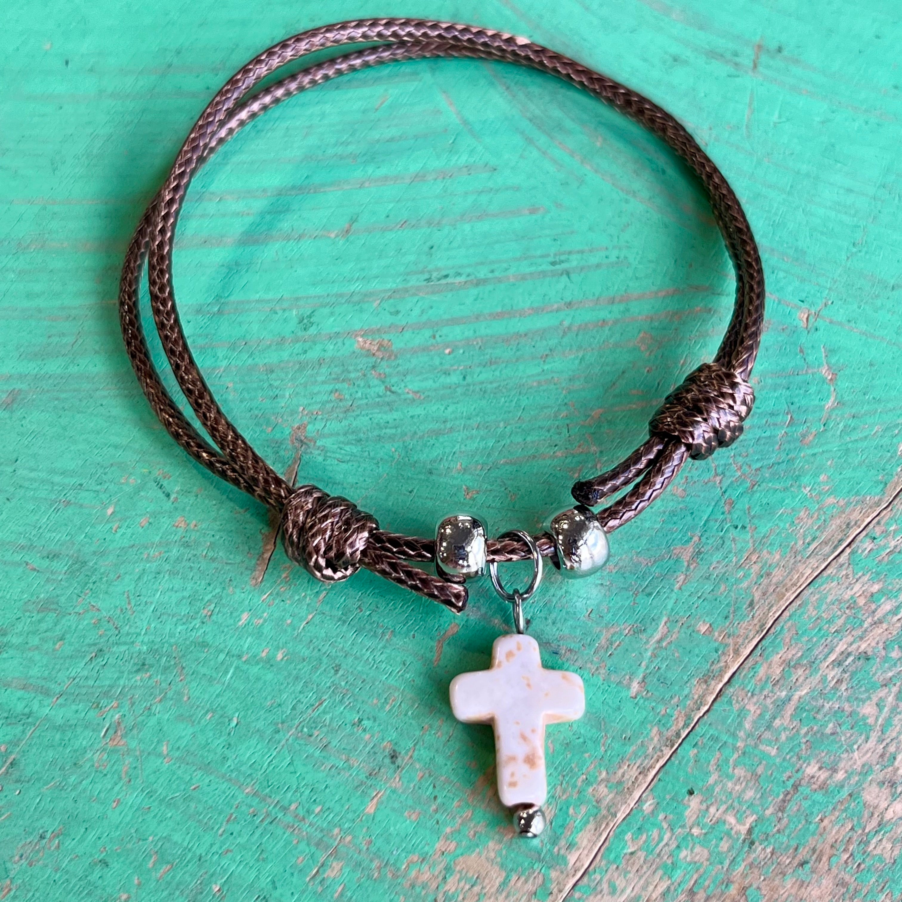 Brown Cord Cross Adjustable Bracelet