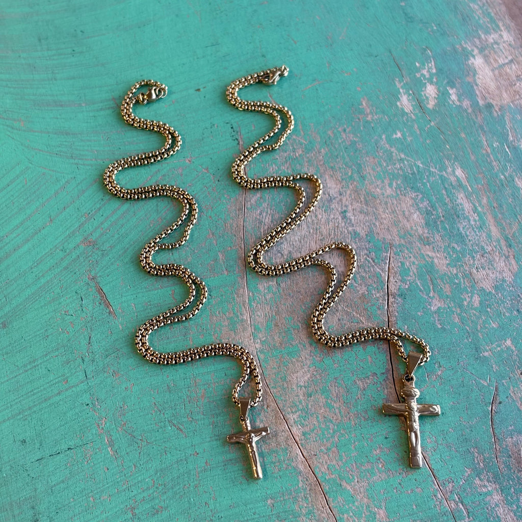 Gold Stainless Steel Crucifix Necklace - Two Sizes